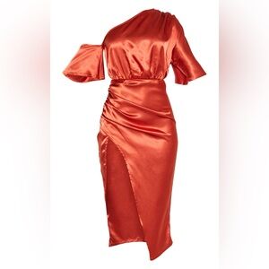 Off-Shoulder Satin Rust Orange Dress